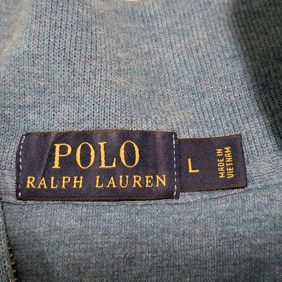 Polo Ralph Lauren Sweater Pullover 1/4 Zip Cotton Blue Sweatshirt Mens L Large - Picture 3 of 8